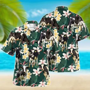 Holstein Cow Trendy Hawaiian Shirt, Farm Lover Hawaii Shirt, Trendy Hawaiian Shirt Men, Hawaiian Casual Button Down Shirt