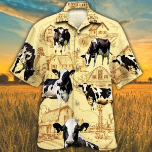 Holstein Friesian Cattle Farm Trendy Hawaiian Shirt, Farm Cow Short Sleeve Hawaiian KLA Shirt For Men, Women