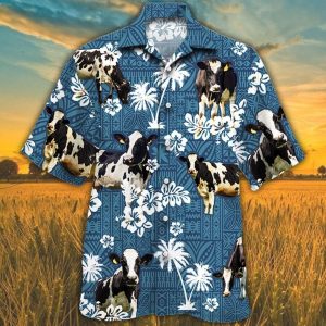 Holstein Friesian Cattle Lovers Blue Tribal Trendy Hawaiian Shirt, Cow Trendy Hawaiian Shirt For Summer Gifts