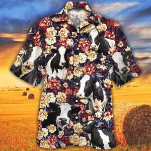 Holstein Friesian Cattle Lovers Red Plaid Pattern Hawaiian Shirt Men, Cow Hawaiian Shirt, Summer Hawaiian Shirt, Animal Shirt