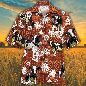 Holstein Friesian Cattle Lovers Red Tribal Trendy Hawaiian Shirt, Cow Trendy Hawaiian Shirt For Summer Gifts