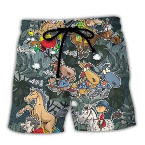 Horse Funny Racing Funny Art Trendy KLA Hawaiian Beach Shorts