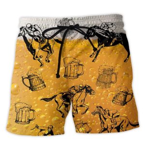 Horse Racing And Beer Trendy KLA Hawaiian Beach Shorts