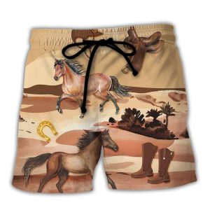 Horse Riding Flamingo Husband And Wife Riding Partners For Life Trendy KLA Hawaiian Beach Shorts