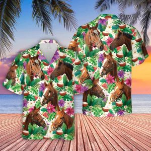 Horse Summer Floral Trendy Hawaiian Shirt, Farm Lover Hawaii Shirt, Cow Lovers, Shirt For Men, Tropical Shirts, Gift For Him