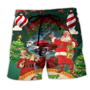 Hot Rod Merry Christmas Happy With Funny Trendy KLA Hawaiian Beach Shorts