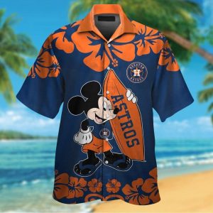 Houston Astros Mickey Mouse Short Sleeve Button Up Tropical Hawaiian Shirt
