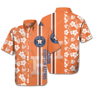 Houston Astros Trendy Hawaiian Shirt Houston Astros Logo Baseball Orange White Hawaii KLA Shirt