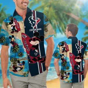 Houston Texans Mickey Name Personalized Short Sleeve Button Up Tropical Hawaiian Shirt