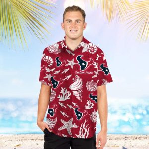 Houston Texans Name Personalized Short Sleeve Button Up Tropical Hawaiian Shirt
