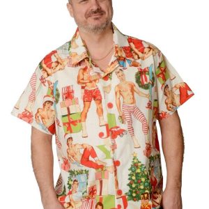 Hunky Christmas Elf Pattern Shirt for Hawaiian Themed Festive Wear