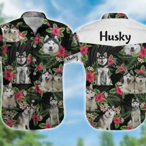 Husky Dog KLA Trendy Hawaiian Shirt – Funny Husky Dog Pet Cute Trendy Hawaiian Shirt, Flowers Tropical Pattern Trendy Hawaiian Shirt For Men