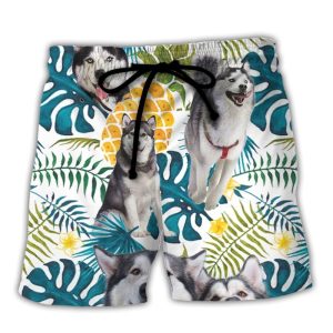 Husky Funny Husky Tropical Leaf Trendy KLA Hawaiian Beach Shorts
