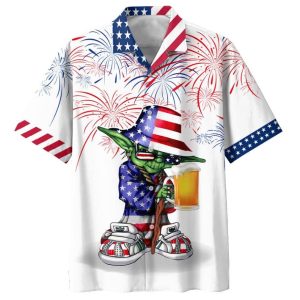 Independence Day Sw Yoda With Beer Hawaiian Shirt