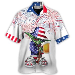 Independence Day Sw Yoda With Beer -Hawaiian Shirt