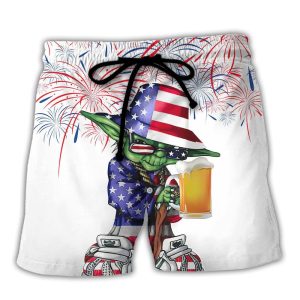 Independence Day Sw Yoda With Beer Trendy KLA Hawaiian Beach Shorts