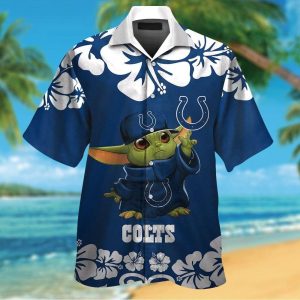 Indianapolis Colts Baby Yoda Short Sleeve Button Up Tropical Hawaiian Shirt
