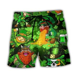 Irish Beer St Patrick’s Day Viking Skull Leprechaun Gnome Trendy KLA Hawaiian Beach Shorts