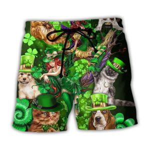 Irish Cat Girl St Patrick’s Day Green Light Trendy KLA Hawaiian Beach Shorts