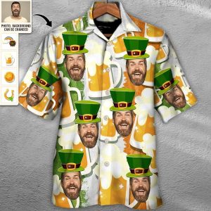Irish Faces Galore: Funny St. Patrick’s Day Custom Photo Hawaiian Shirt