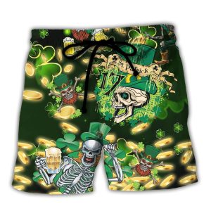 Irish Green Skull Love Beer Trendy KLA Hawaiian Beach Shorts