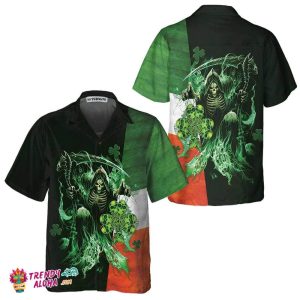 Irish Grim Reaper Hawaiian Shirt, St. Patricks Day Shirt, Cool St Patrick’s Day Gift