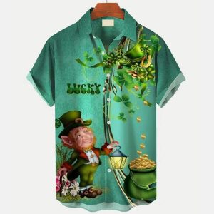 Irish Lucky St. Patrick’s Day Irish Print Men’s Trendy Hawaiian Shirt, Trendy Hawaiian Shirt For Men And Women