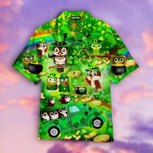 Irish Owl Patrick?S Day Shamrock Green Trendy Hawaiian Shirt For