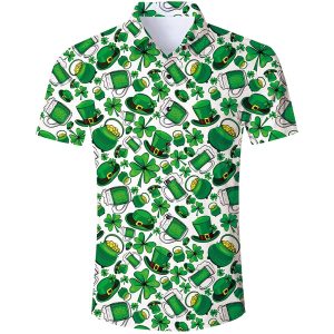 Irish Paradise St Patrick’s Day Hawaiian Shirt Classic Green Shamrock Print Button Down for Beach and Pub Adventures