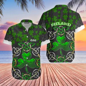 Irish Saint Patrick’s Day Shamrock Celtic Cross Trendy Hawaiian Shirt For