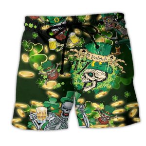 Irish Skull Love Beer Trendy KLA Hawaiian Beach Shorts