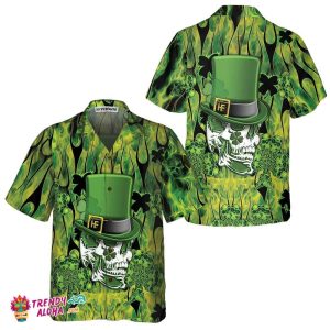 Irish Skull Saint Patricks Hawaiian Shirt, St. Patricks Day Shirt, Cool St Patrick’s Day Gift
