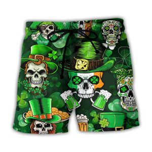Irish Skull St Patrick’s Day Green Light Trendy KLA Hawaiian Beach Shorts