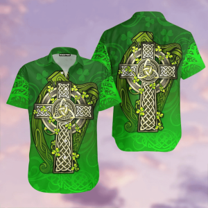 Irish St.Patrick Celtic Cross And The Irish Harp Trendy Hawaiian Shirt For