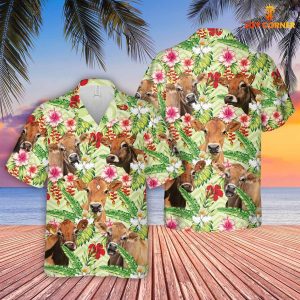 Jersey Cow Displaying Hibiscus Floral Unique Hawaiian Shirt 3D