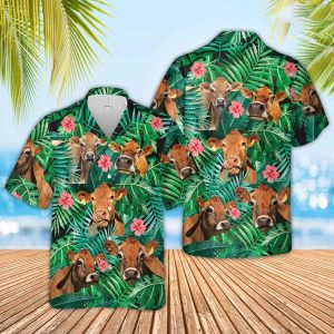 Jersey Cow Trendy Hawaiian Shirt, Farmer Trendy Hawaiian Shirts, Summer Tropical Shirts, Gift For Him, Funny Trendy Hawaiian Shirts
