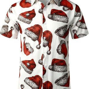 Jogal Mens Christmas Shirt Santa Claus Party Flamingo Casual Hawaiian Shirt