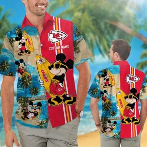 Kansas City Chiefs Mickey Name Personalized Short Sleeve Button Up Tropical Hawaiian Shirt