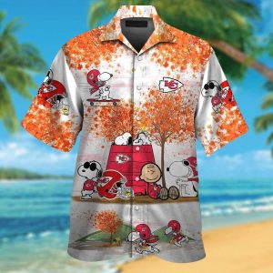 Kansas City Chiefs Snoopy Autumn Short Sleeve Button Up Tropical Hawaiian Shirt