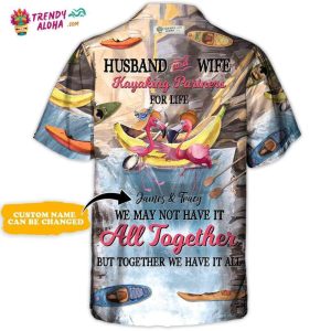 Kayaking Flamingo Husband And Wife Kayaking Partners For Life Personalized – Hawaiian Shirt – Personalized Photo Gifts Hawaiian Shirt – Trendy KLA