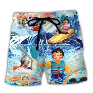 Kayaking Funny Children Playing Kayaking Live Love Kayak Kayaking Lover Trendy KLA Hawaiian Beach Shorts