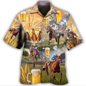 Kentucky Derby Horse Racing Beer And Horse Racing On The Steppe Hawaiian Shirt