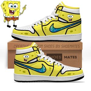 Kirklynnagency SpongeBob SquarePants AJ1 High Sneakers Shoes For Men And Women (1)