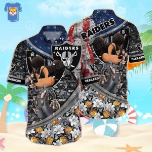Las Vegas Raiders Hawaiian Shirt Mickey Tropical Pattern