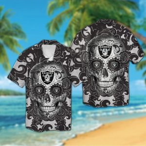 Las Vegas Raiders Sugarskull Short Sleeve Button Up Tropical Hawaiian Shirt