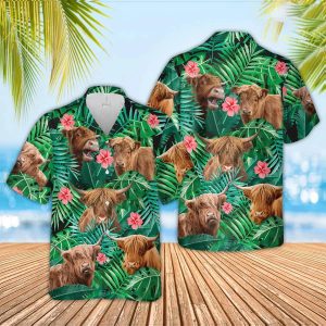 Laughing Highland Cow: Funny Trendy Hawaiian Shirt for Farmer’s Tropical Style