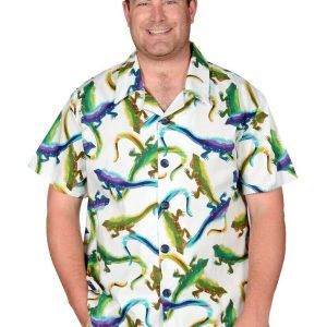 Leapin’ Lizard White Pattern Fun Hawaiian Shirt for Lizard Enthusiasts