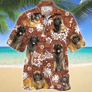 Leonberger Dog Red Tribal Pattern Trendy Hawaiian Shirt, Funny Dog, Dog Lover Trendy Hawaiian Shirt For Men
