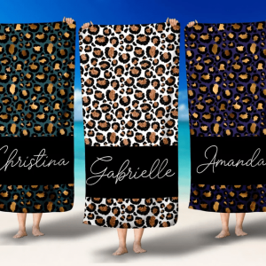 Leopard Bridesmaid Personalized Beach Towels Perfect Bachelorette Party Gift