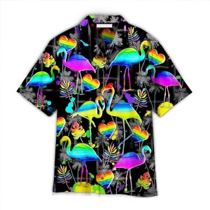 Lgbt Flamingo KLA Trendy Hawaiian Shirts For Summer, Flamingo Pride Happy Lgbt Rainbow Colorful Trendy Hawaiian Shirts